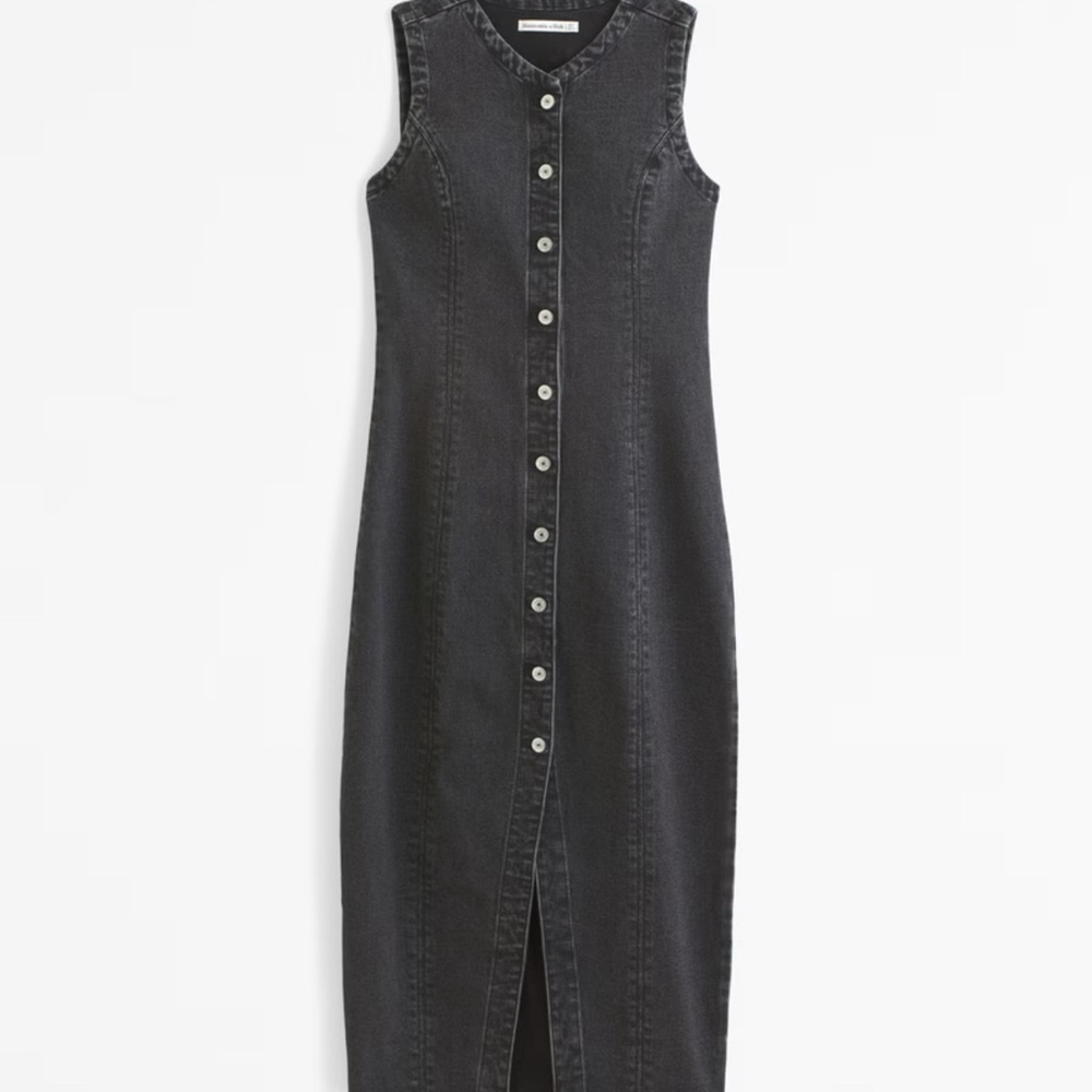 Abercrombie & Fitch Black Button-Front Midi Dress